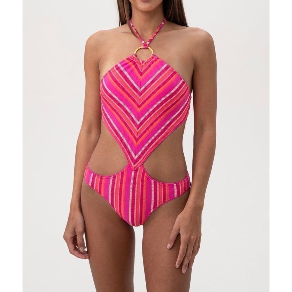 Trina Turk Marai High Neck Cut‎ Out Maillot Size 4